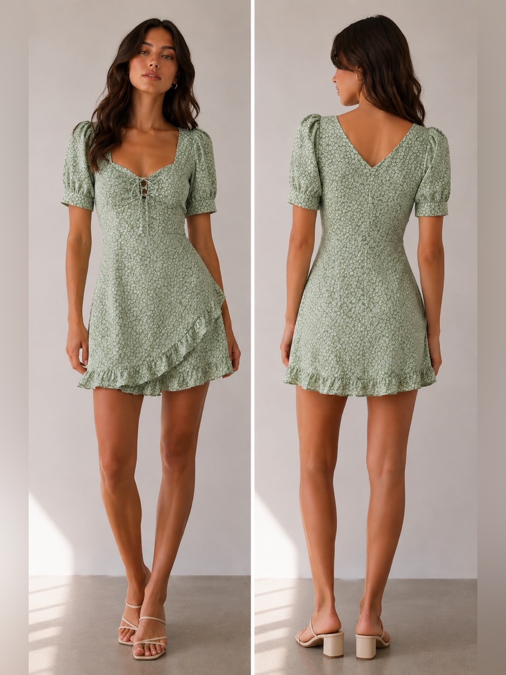 New! Petite Studio NYC Floral Mini Dress Sage Green 🌿🌼 Small